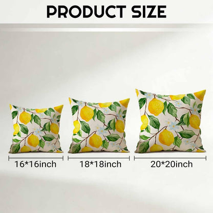 Yellow Lemon and Flower Linen Throw Pillow Covers 16x16 Inches Refreshing Visual Decorative Cushion Lovers of Fresh Designs, Living Room and Bedroom