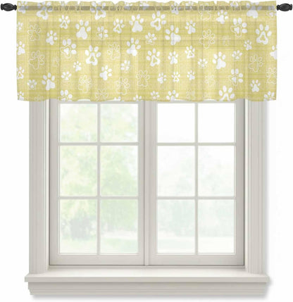 Lemon Yellow Dog Paw Sheer Curtains Valances for Windows Modern Geometric Abstract Aesthetics Chiffon Kitchen Valances for Cafe, Voile Window Treatments Curtains for Living Room Bedroom, 54"x18"