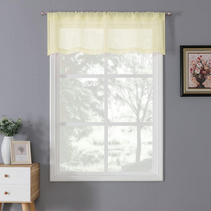 Tollpiz Sheer Valance Linen Textured Bedroom Valance Curtains Sheer Light Filtering Rod Pocket Voile Curtain Valances for Living Room, 54 x 16 inches Long, Transparent Yellow, Set of 1 Panel