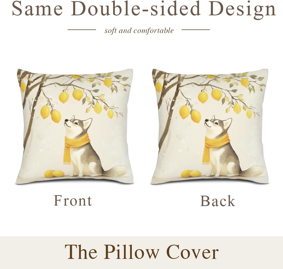 Spring Summer Lemon Pillow Covers Husky Pillowcase 14x14 Inch Throw Pillows Farmhouse Cushion Case for Sofa Couch Set of 2