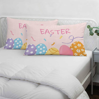 Easter Eggs Pillow Covers 16x24 Inch, Purple Blue Yellow Pink Eggs Light Orange Background Soft Brushed Throw Pillow Covers with Hidden Zipper Decorative Pillowcase for for Bedroom Sofa Couch