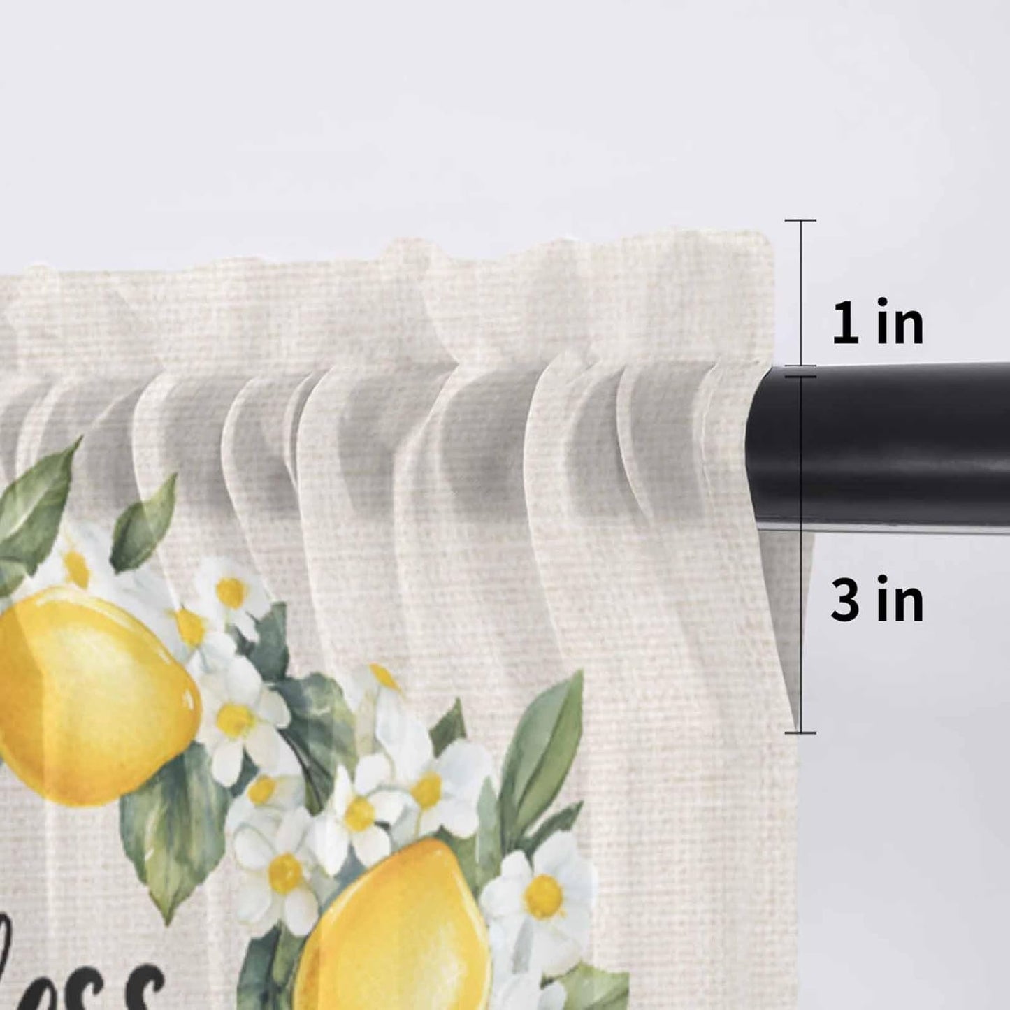 Country Bless This Home Sheer Curtain 18 Inch Long Yellow Lemon Linen Texture Light Filtering Rod Pocket Voile Curtain Valance for Bedroom Kitchen Cafe Window 54" W x 18" L