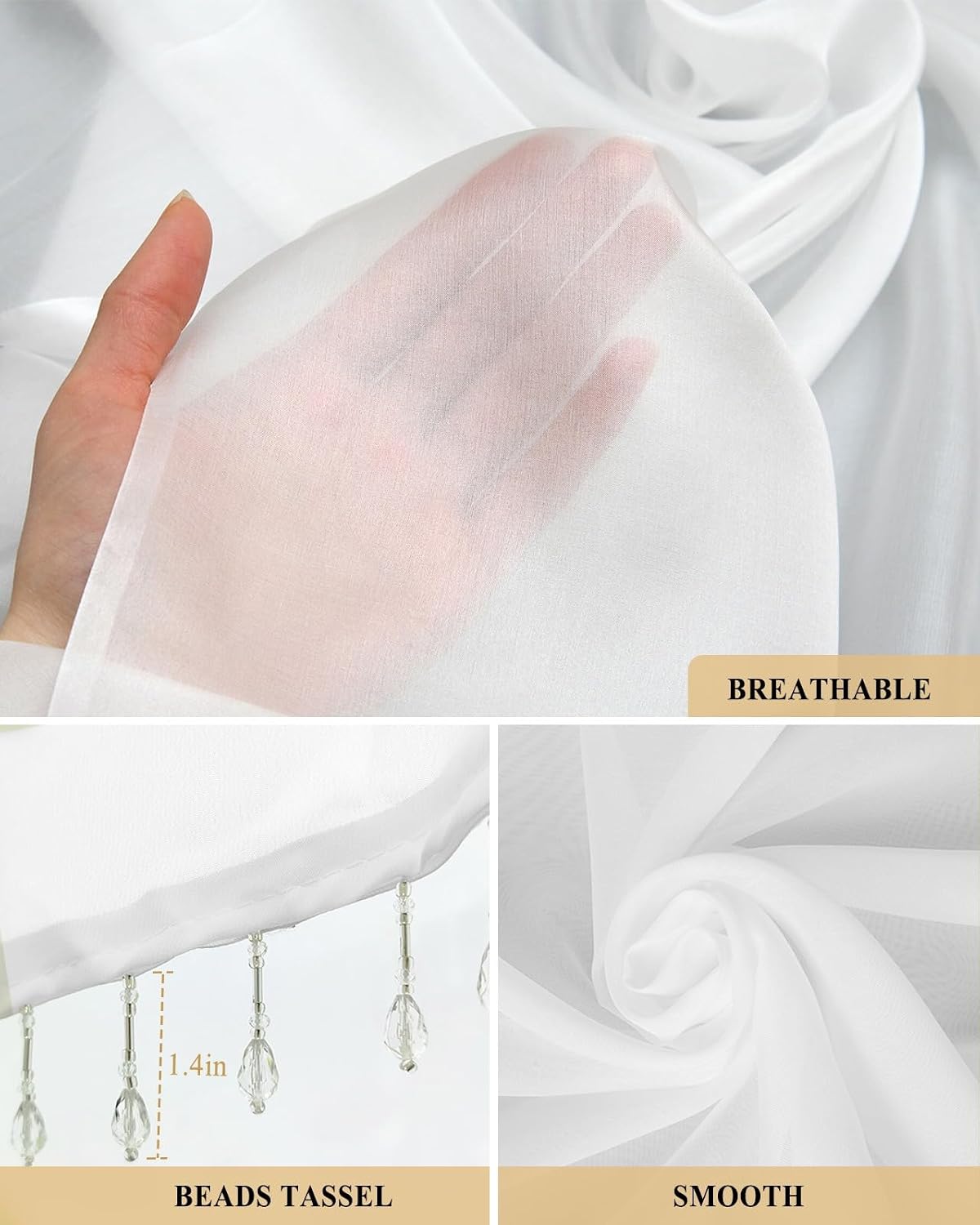 Summer Lemon Floral Beaded Sheer Curtains for Windows, Rod Pocket Triangle Semi Sheer Swag Valance Sage Green Eucalyptus Leaves Botanical Tassel Bead Trim Toppers Window Treatment Panel 52''x18'' 1PCS