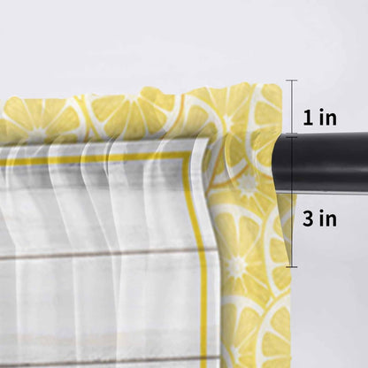 Sheer Window Valance Fruit Lemon Gnome Semi Voile Short Curtain Rod Pocket Farmhouse Plants Wood Grain Valances Window Treatment for Bedroom Living Room Kitchen 54x18in