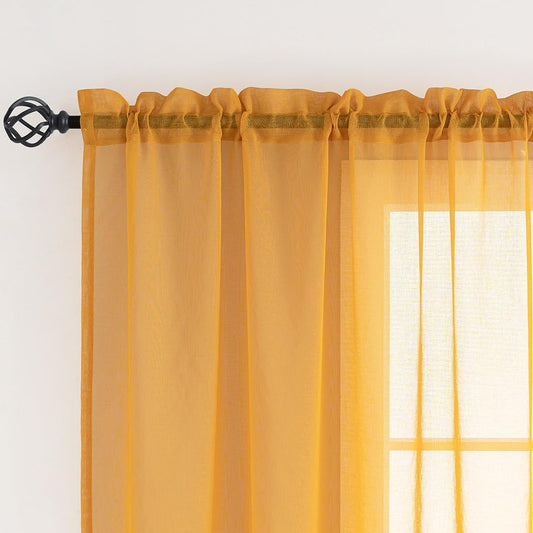 Yellow Sheer Curtains 95 inch Length 2 panels, Rod Pocket Semi Sheer Privacy Curtains, Window Treatments Soft Voile Drapes for Windows Living Room Bedroom French Doors Doorway Divider, 52"Wx 95"L