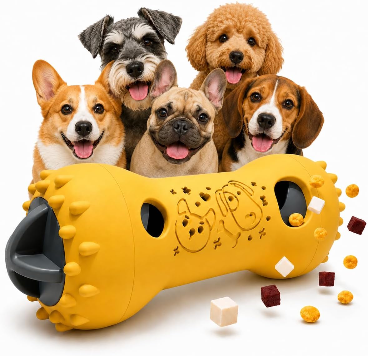 Interactive Dog Toys,Adjustable Treat Dispensing Toy to Keep Them Busy | Dog Enrichment for Brain Stimulation & Cognitive for Puppy Puzzle to Reduce Boredom-Ideal Gift for All Dogs(Nylon)-Yellow