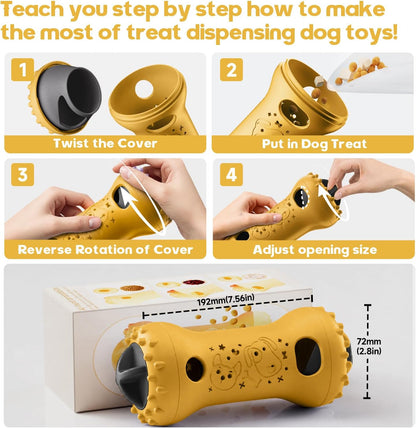 Interactive Dog Toys,Adjustable Treat Dispensing Toy to Keep Them Busy | Dog Enrichment for Brain Stimulation & Cognitive for Puppy Puzzle to Reduce Boredom-Ideal Gift for All Dogs(Nylon)-Yellow