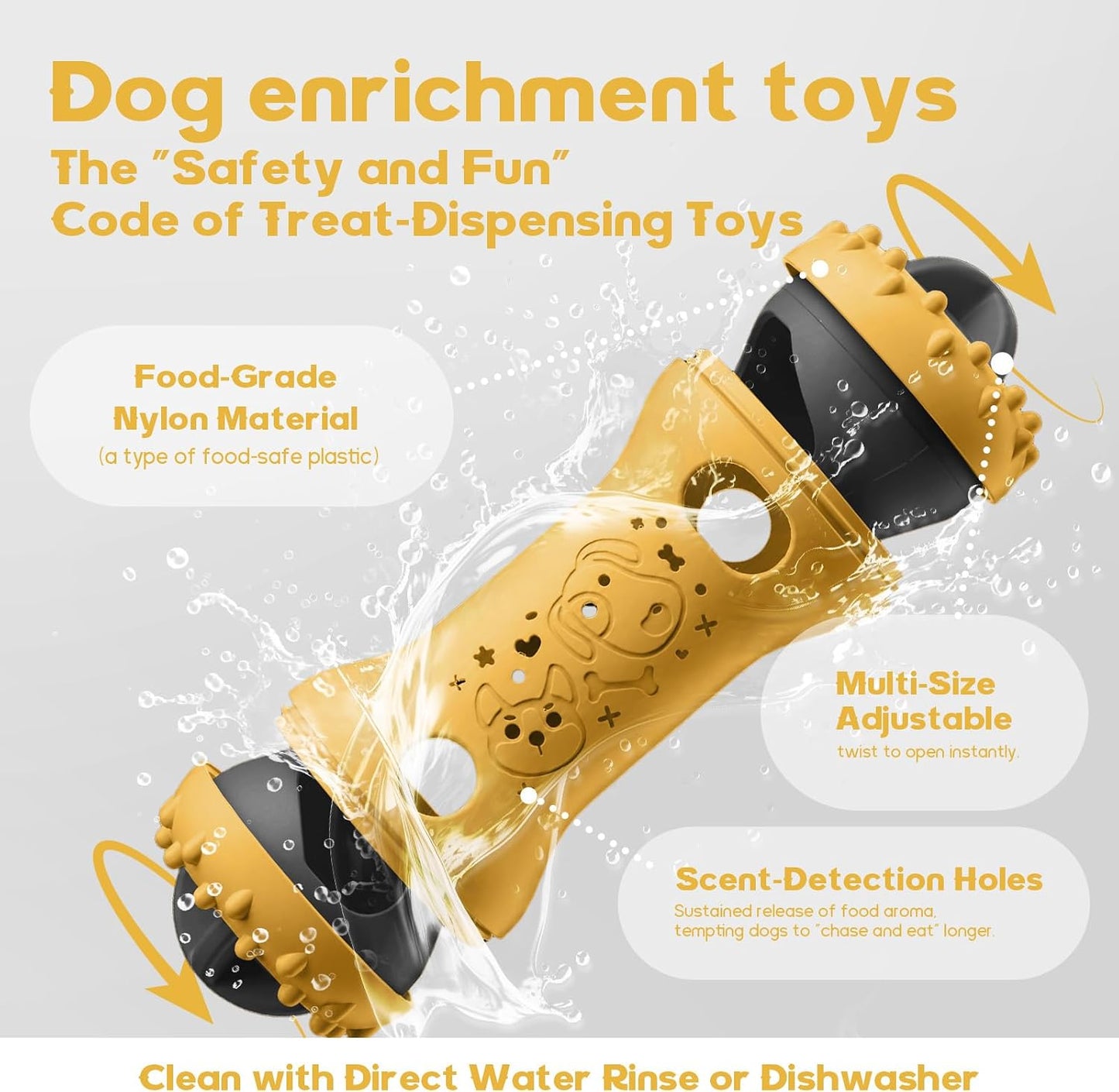Interactive Dog Toys,Adjustable Treat Dispensing Toy to Keep Them Busy | Dog Enrichment for Brain Stimulation & Cognitive for Puppy Puzzle to Reduce Boredom-Ideal Gift for All Dogs(Nylon)-Yellow