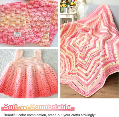 Aeelike Cake Yarn for Crocheting, Soft Ombre Crochet Yarn, Pink Yellow | 3 PCS #3 Light weight 100g(3.52oz) 245m( 267yards), 60% Cotton Blend Gradient Yarn for Blanket Scarves DIY Crafts, Ideal Gift