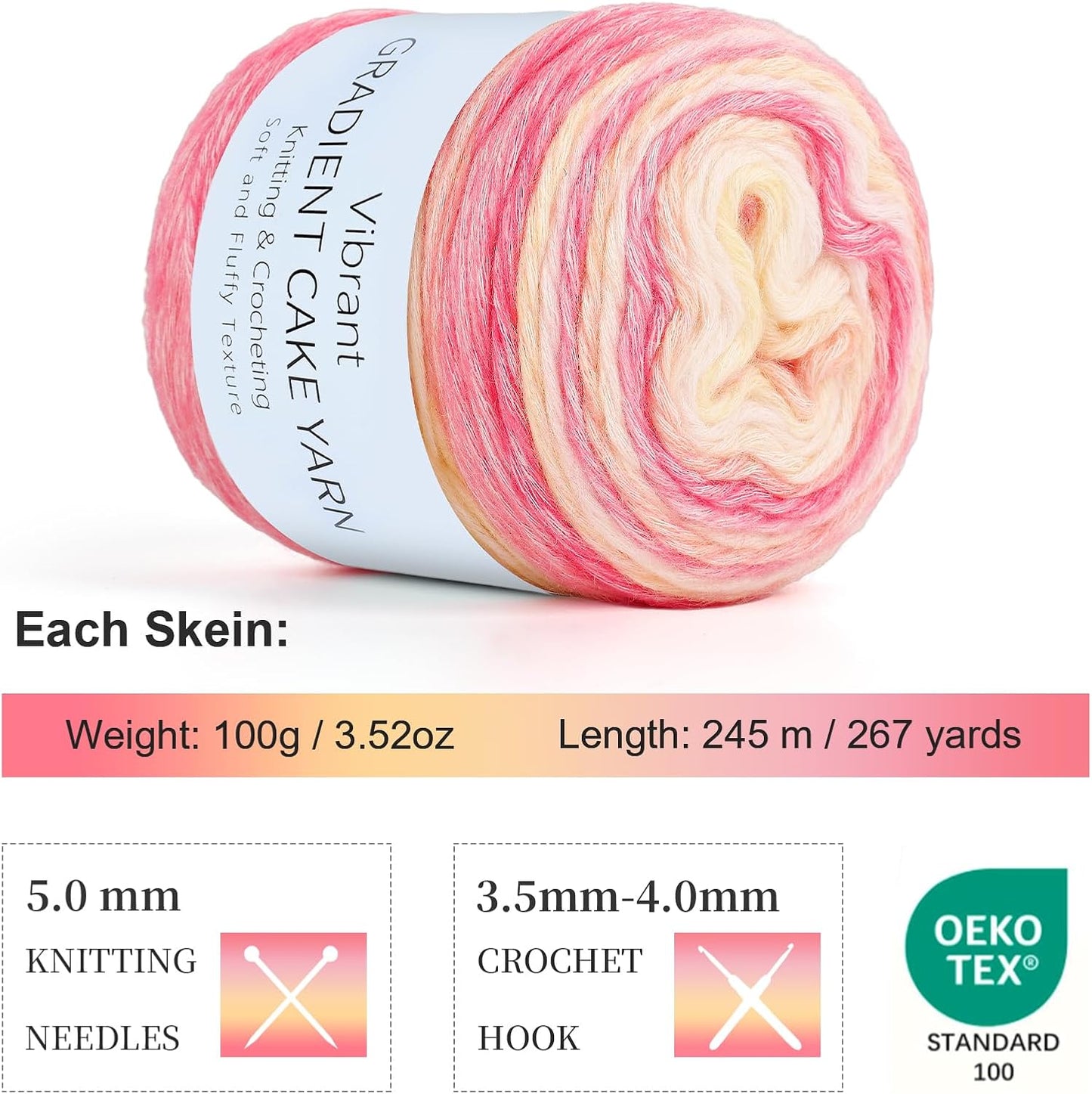 Aeelike Cake Yarn for Crocheting, Soft Ombre Crochet Yarn, Pink Yellow | 3 PCS #3 Light weight 100g(3.52oz) 245m( 267yards), 60% Cotton Blend Gradient Yarn for Blanket Scarves DIY Crafts, Ideal Gift