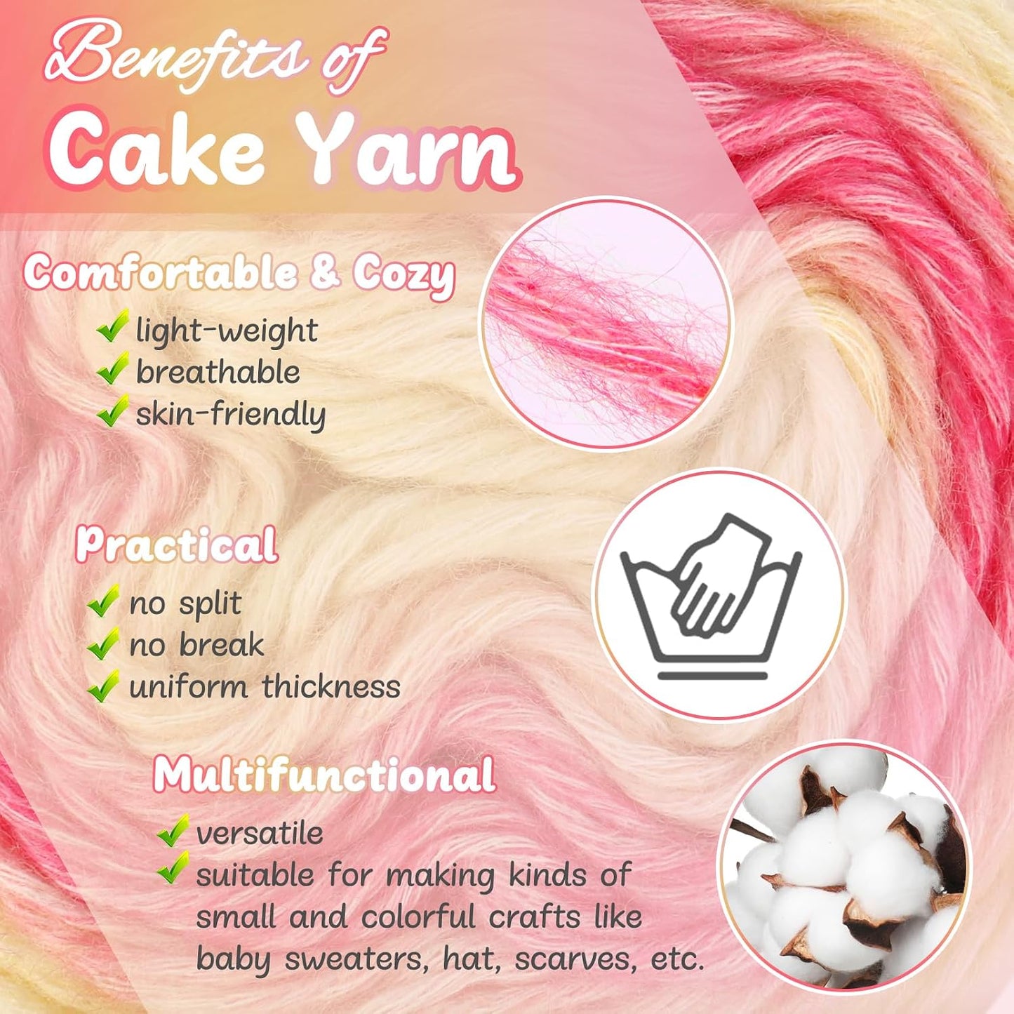 Aeelike Cake Yarn for Crocheting, Soft Ombre Crochet Yarn, Pink Yellow | 3 PCS #3 Light weight 100g(3.52oz) 245m( 267yards), 60% Cotton Blend Gradient Yarn for Blanket Scarves DIY Crafts, Ideal Gift