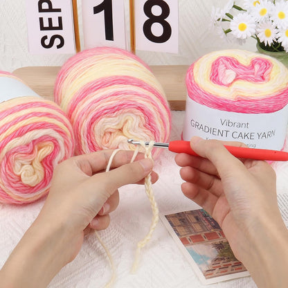 Aeelike Cake Yarn for Crocheting, Soft Ombre Crochet Yarn, Pink Yellow | 3 PCS #3 Light weight 100g(3.52oz) 245m( 267yards), 60% Cotton Blend Gradient Yarn for Blanket Scarves DIY Crafts, Ideal Gift