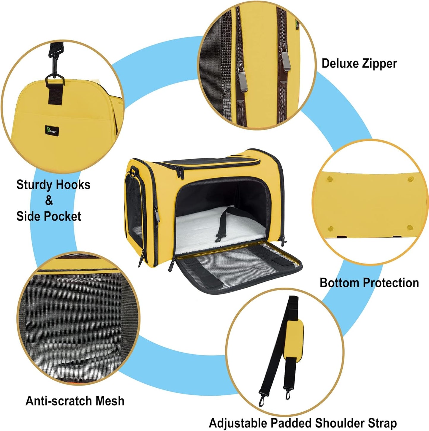 Soft Sided Carrier for Small Medium Cats Dogs,TSA Airline Approved Collapsible Travel Pet Carrier (Medium, Yellow)