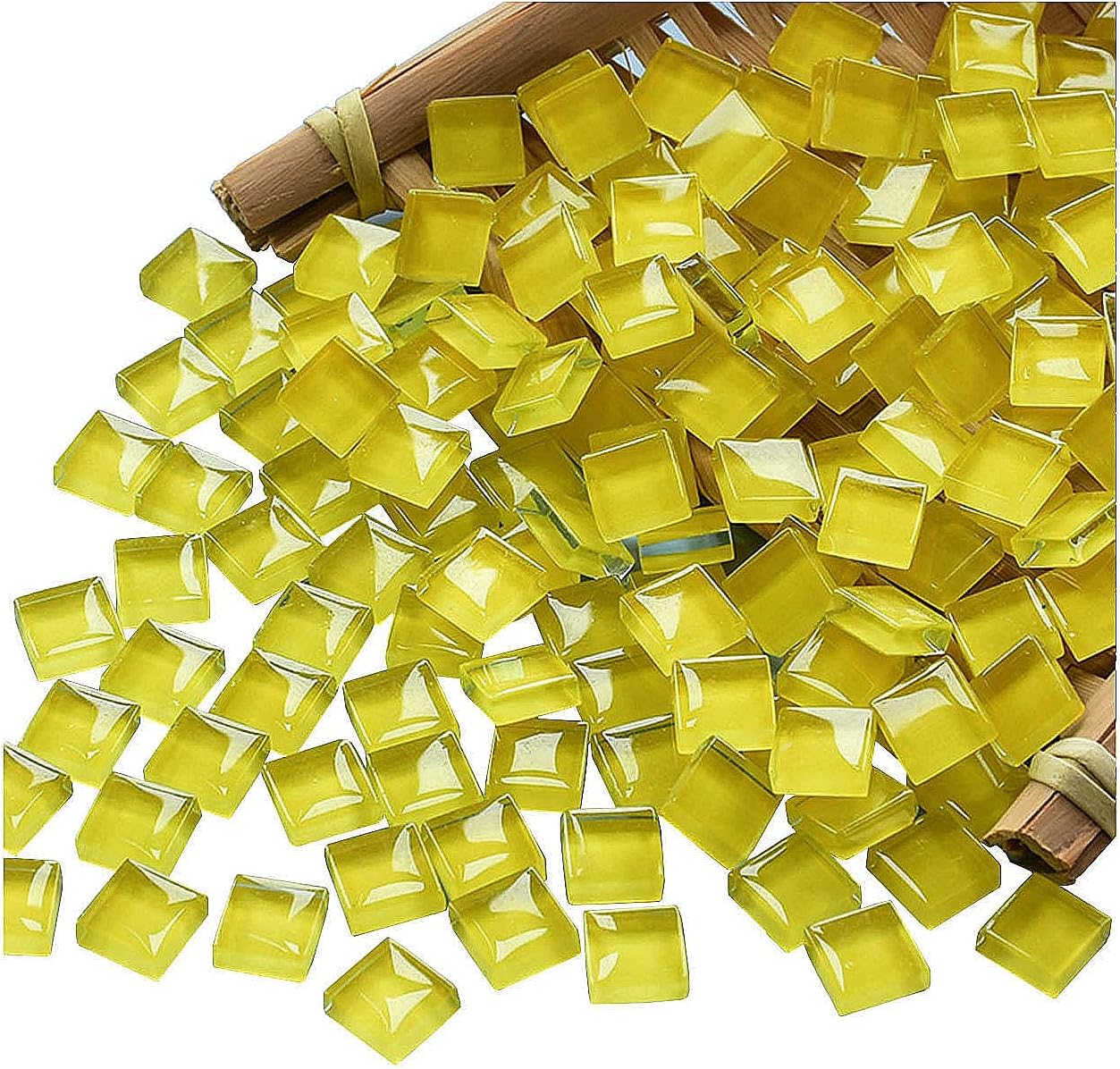 Mosaic Tiles Squares Dark Yellow Crystal Mosaic Glass Tile for Crafts Bulk DIY Picture Frames Handmade Jewelry Coasters Art Material Decoration,1x1cm,100 Pieces