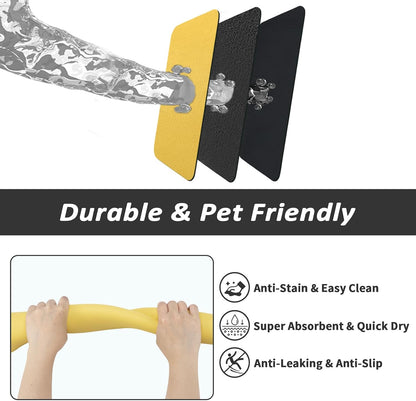 Dog Food Mat - Absorbent Cat Mat for Food and Water, No Stains Pet Feeding Bowl Mat, Easy to Clean Pet Placemats, Quick Dry Dog Water Dispenser Mat for Messy Drinkers | Yellow 12"x 19"