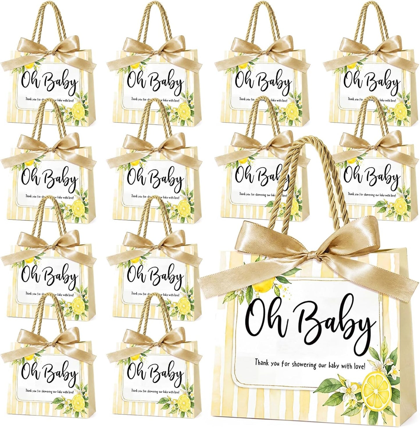 Spakon 25 Pack Lemon Baby Shower Favors Gift Bags Oh Baby Goodie Bags with Handles and Bow Ribbon for Return Gift