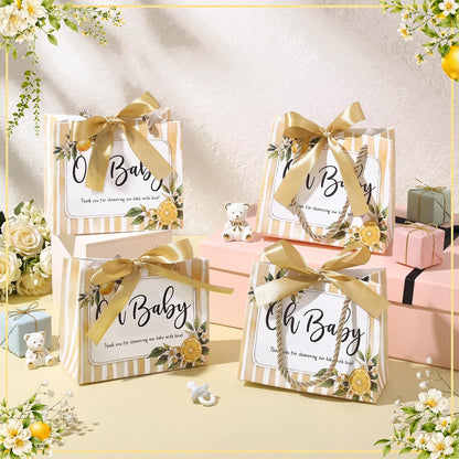 Spakon 25 Pack Lemon Baby Shower Favors Gift Bags Oh Baby Goodie Bags with Handles and Bow Ribbon for Return Gift