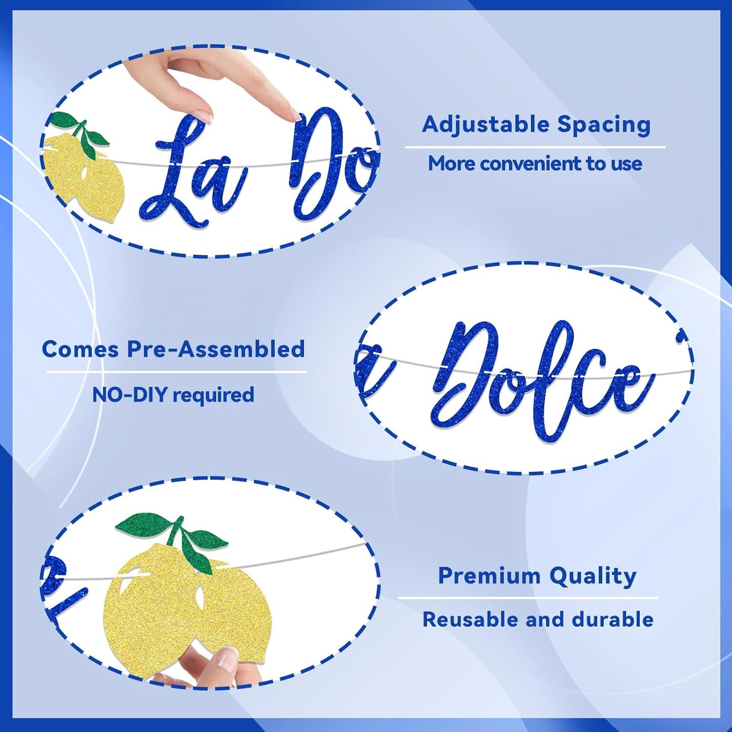 La Dolce Vita Bridal Shower Wedding Banner, Lemon Citrus Bachelorette Decor, Italian Summer Dinner Celebration Decorations, Girls Bachelorette Weekend Party Decorations Gold Blue Glitter
