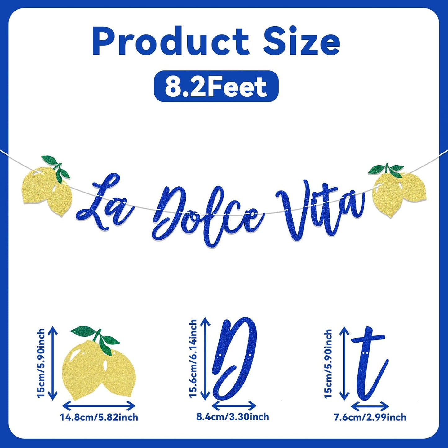 La Dolce Vita Bridal Shower Wedding Banner, Lemon Citrus Bachelorette Decor, Italian Summer Dinner Celebration Decorations, Girls Bachelorette Weekend Party Decorations Gold Blue Glitter