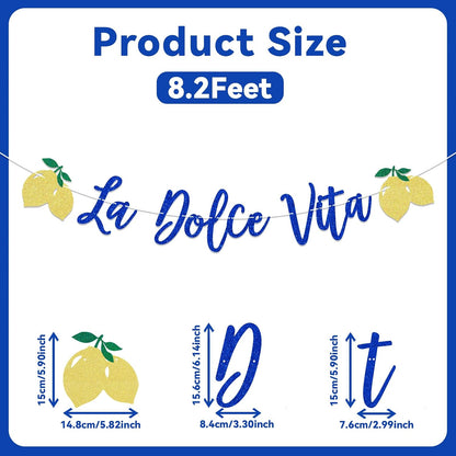 La Dolce Vita Bridal Shower Wedding Banner, Lemon Citrus Bachelorette Decor, Italian Summer Dinner Celebration Decorations, Girls Bachelorette Weekend Party Decorations Gold Blue Glitter
