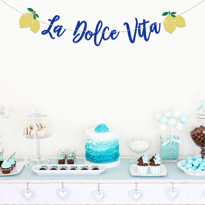 La Dolce Vita Bridal Shower Wedding Banner, Lemon Citrus Bachelorette Decor, Italian Summer Dinner Celebration Decorations, Girls Bachelorette Weekend Party Decorations Gold Blue Glitter