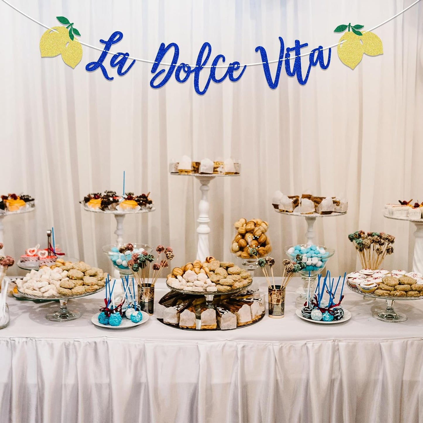 La Dolce Vita Bridal Shower Wedding Banner, Lemon Citrus Bachelorette Decor, Italian Summer Dinner Celebration Decorations, Girls Bachelorette Weekend Party Decorations Gold Blue Glitter