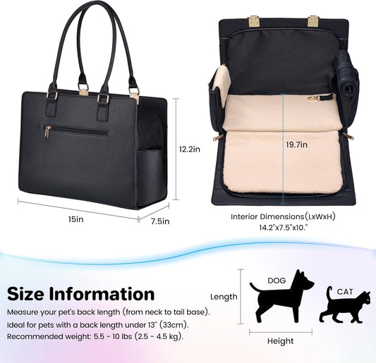Dog Purse Carrier for Small Dogs, Stylish Foldable Pet Carrier Purse Tote Bag with Washable Cushion & Safety Leash, Airline Approved Puppy Travel Bag with Pockets (White)