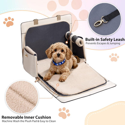 Dog Purse Carrier for Small Dogs, Stylish Foldable Pet Carrier Purse Tote Bag with Washable Cushion & Safety Leash, Airline Approved Puppy Travel Bag with Pockets (White)