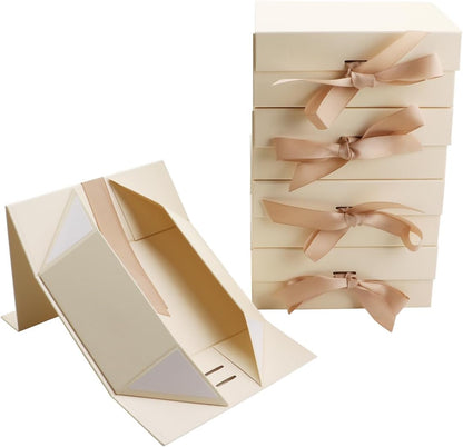 Magnetic Gift Box L8.7*W6.5*H3.5inch Ribbon Foldable Gift Packaging Boxes | Light yellow Set of 5 Glossy Luxury Foldable Gift Wrap Boxes,Groomsmen Proposal,Wedding,Birthday all Elegant Gift Wrapping