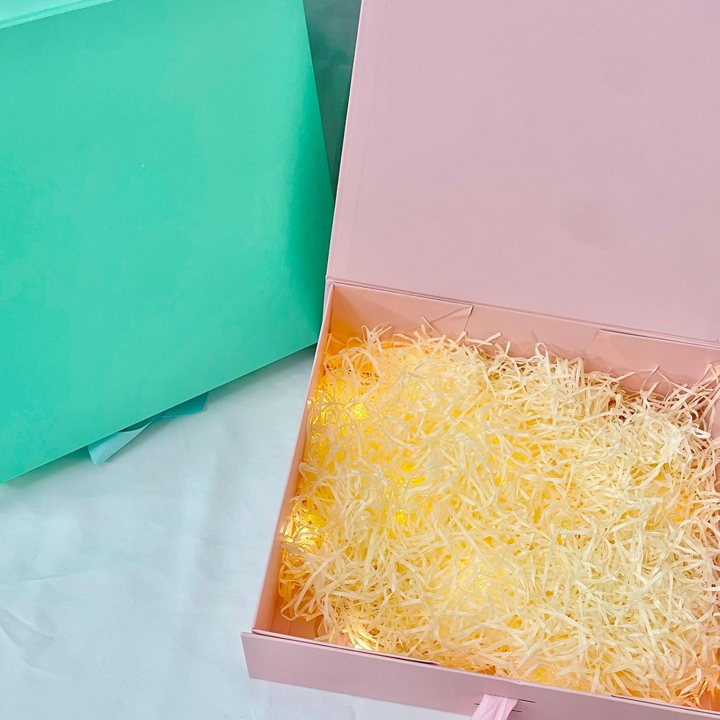 Magnetic Gift Box L8.7*W6.5*H3.5inch Ribbon Foldable Gift Packaging Boxes | Light yellow Set of 5 Glossy Luxury Foldable Gift Wrap Boxes,Groomsmen Proposal,Wedding,Birthday all Elegant Gift Wrapping