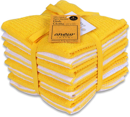 Dish Cloths for Washing Dishes Set of 8 - Highly Absorbent, Super Soft Kitchen Dishcloths - Reusable Quick Dry Dish Rags for Cleaning & Drying Kitchen Linens (12x12 Inch - Yellow)