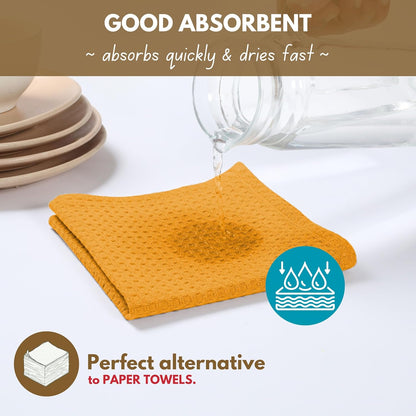 6 Pack Waffle Dish Cloths - 100% Cotton, Soft, Absorbent & Quick Drying Towels for Cleaning, Cooking & Baking - Great for Home, Restaurants, Cafes, Bars - Mustard Yellow