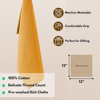6 Pack Waffle Dish Cloths - 100% Cotton, Soft, Absorbent & Quick Drying Towels for Cleaning, Cooking & Baking - Great for Home, Restaurants, Cafes, Bars - Mustard Yellow