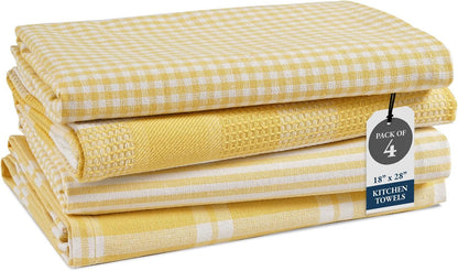 Cotton Kitchen Towels Set, 4-Pack – Absorbent, Quick-Drying Dish Towels, 18" x 28" - Yellow