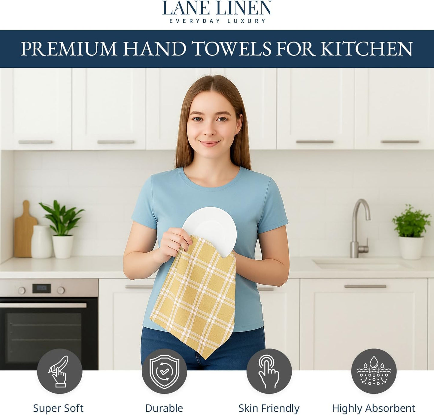 Cotton Kitchen Towels Set, 4-Pack – Absorbent, Quick-Drying Dish Towels, 18" x 28" - Yellow