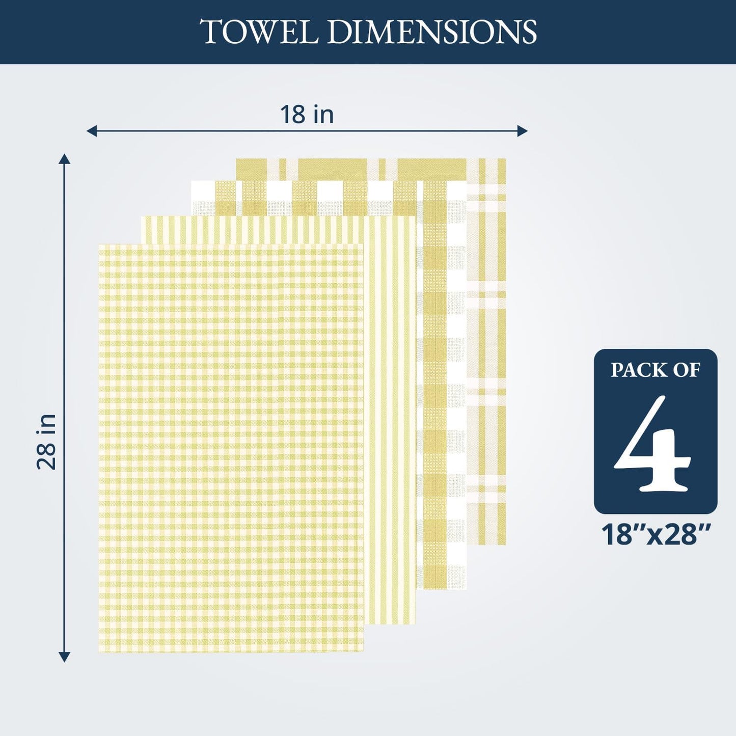 Cotton Kitchen Towels Set, 4-Pack – Absorbent, Quick-Drying Dish Towels, 18" x 28" - Yellow