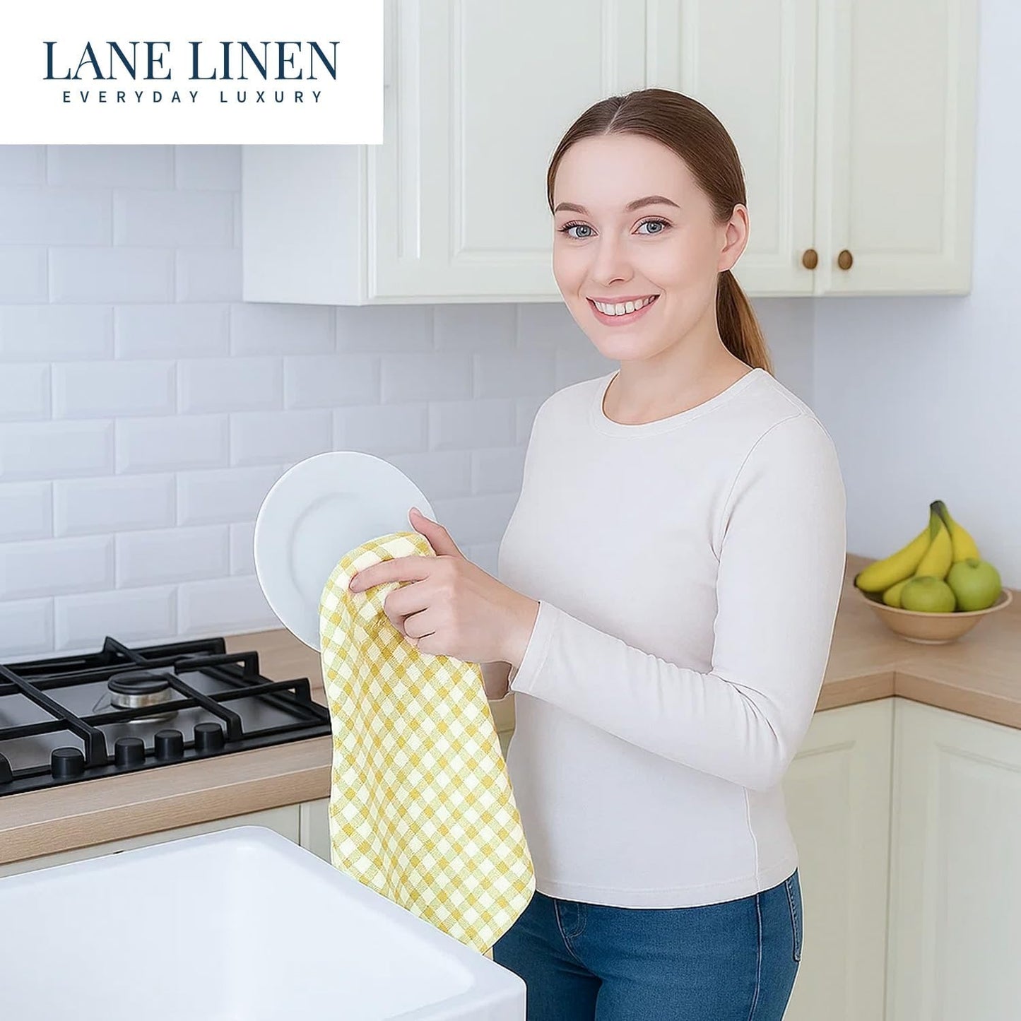 Cotton Kitchen Towels Set, 4-Pack – Absorbent, Quick-Drying Dish Towels, 18" x 28" - Yellow