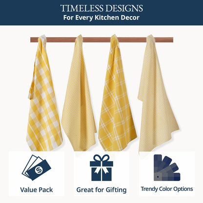 Cotton Kitchen Towels Set, 4-Pack – Absorbent, Quick-Drying Dish Towels, 18" x 28" - Yellow