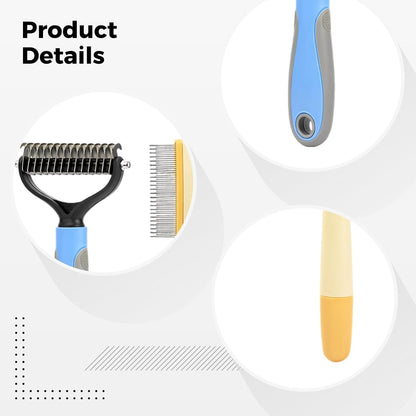 Self-Cleaning Pet Comb, Flea Comb, Detangling Comb, 3 Pcs Set, Cats & Dogs Grooming Kit, Yellow & Blue