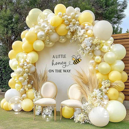 Yellow Balloon Arch Kit Double Stuffed, Pastel Light Yellow Pearl White Sand Balloon Garland for Bee Baby Shower Bridal Wedding Birthday Lemon Summer Graduation Engagement Party