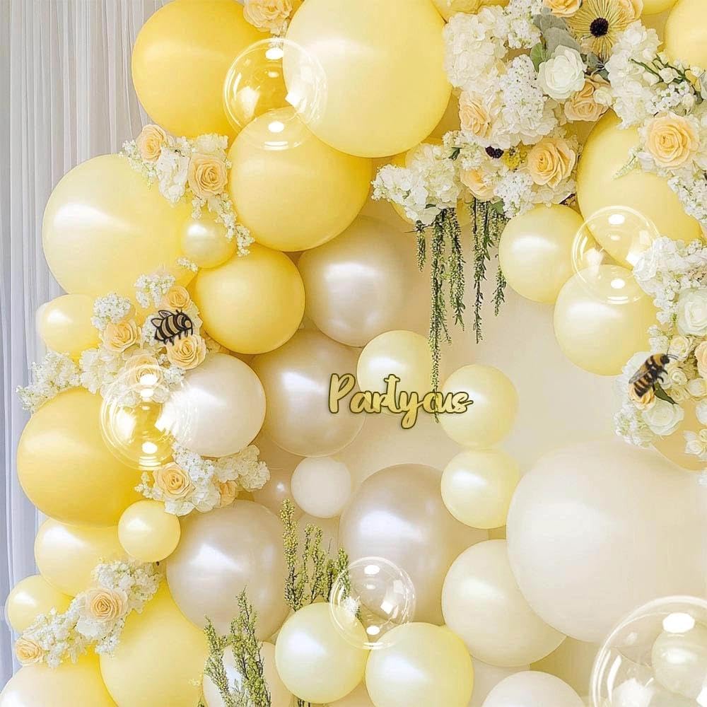 Yellow Balloon Arch Kit Double Stuffed, Pastel Light Yellow Pearl White Sand Balloon Garland for Bee Baby Shower Bridal Wedding Birthday Lemon Summer Graduation Engagement Party