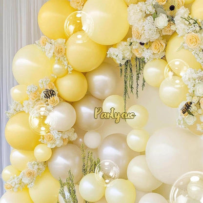 Yellow Balloon Arch Kit Double Stuffed, Pastel Light Yellow Pearl White Sand Balloon Garland for Bee Baby Shower Bridal Wedding Birthday Lemon Summer Graduation Engagement Party