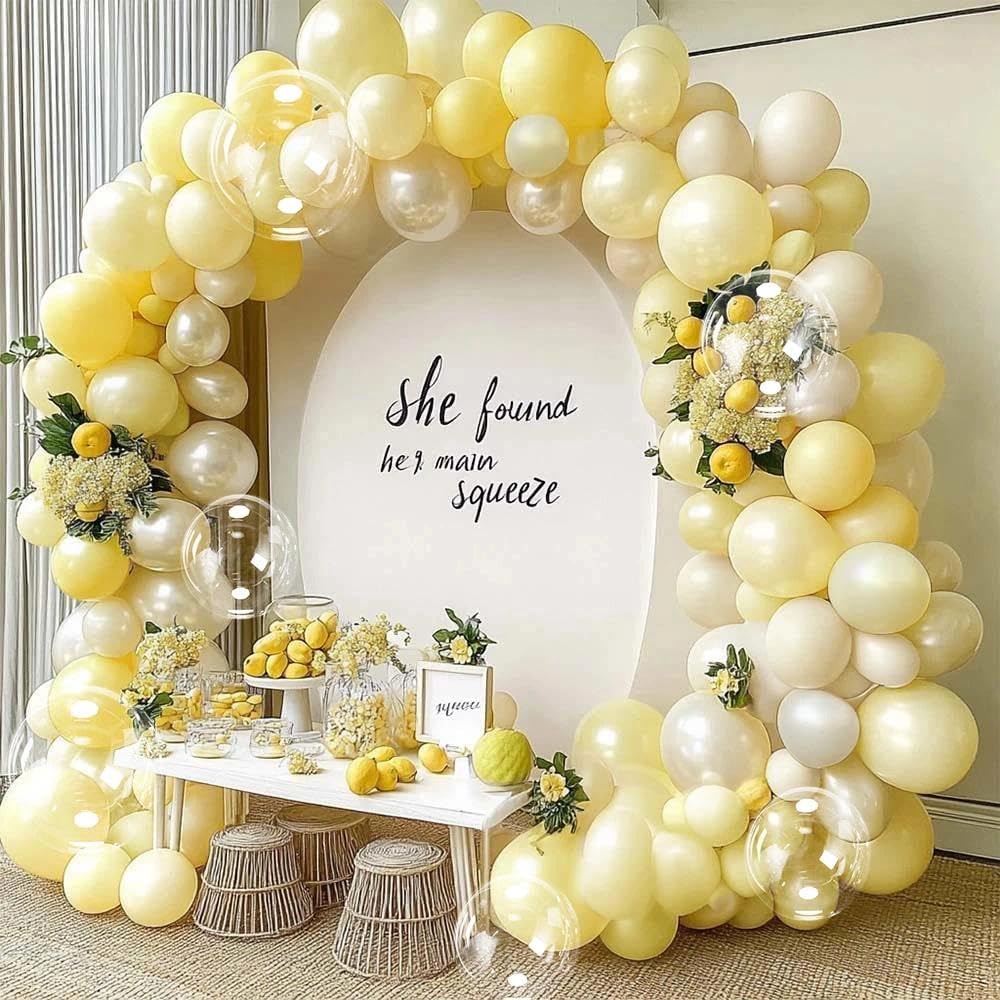 Yellow Balloon Arch Kit Double Stuffed, Pastel Light Yellow Pearl White Sand Balloon Garland for Bee Baby Shower Bridal Wedding Birthday Lemon Summer Graduation Engagement Party