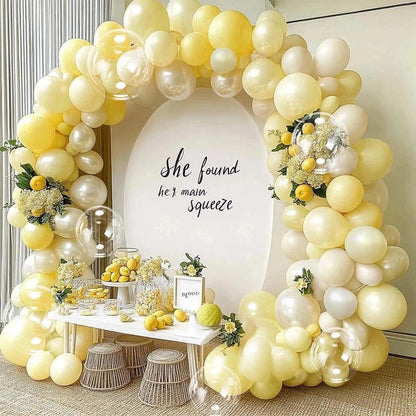 Yellow Balloon Arch Kit Double Stuffed, Pastel Light Yellow Pearl White Sand Balloon Garland for Bee Baby Shower Bridal Wedding Birthday Lemon Summer Graduation Engagement Party