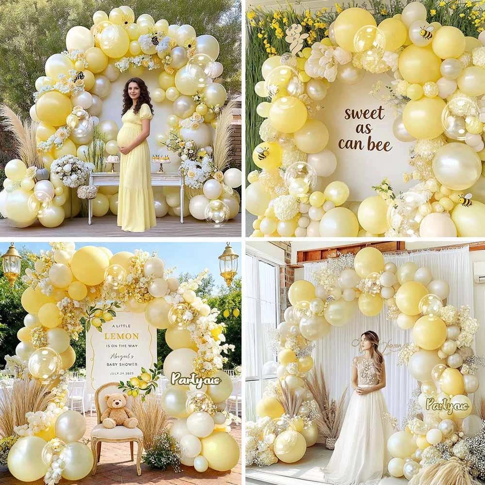 Yellow Balloon Arch Kit Double Stuffed, Pastel Light Yellow Pearl White Sand Balloon Garland for Bee Baby Shower Bridal Wedding Birthday Lemon Summer Graduation Engagement Party