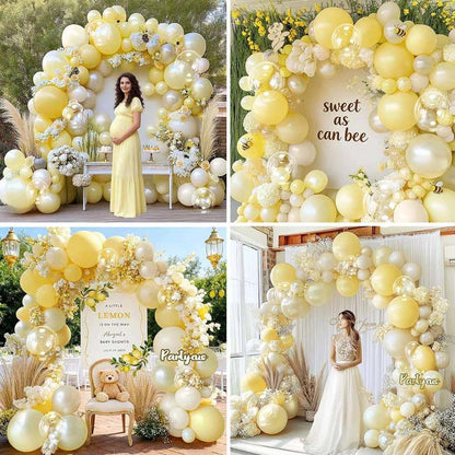 Yellow Balloon Arch Kit Double Stuffed, Pastel Light Yellow Pearl White Sand Balloon Garland for Bee Baby Shower Bridal Wedding Birthday Lemon Summer Graduation Engagement Party