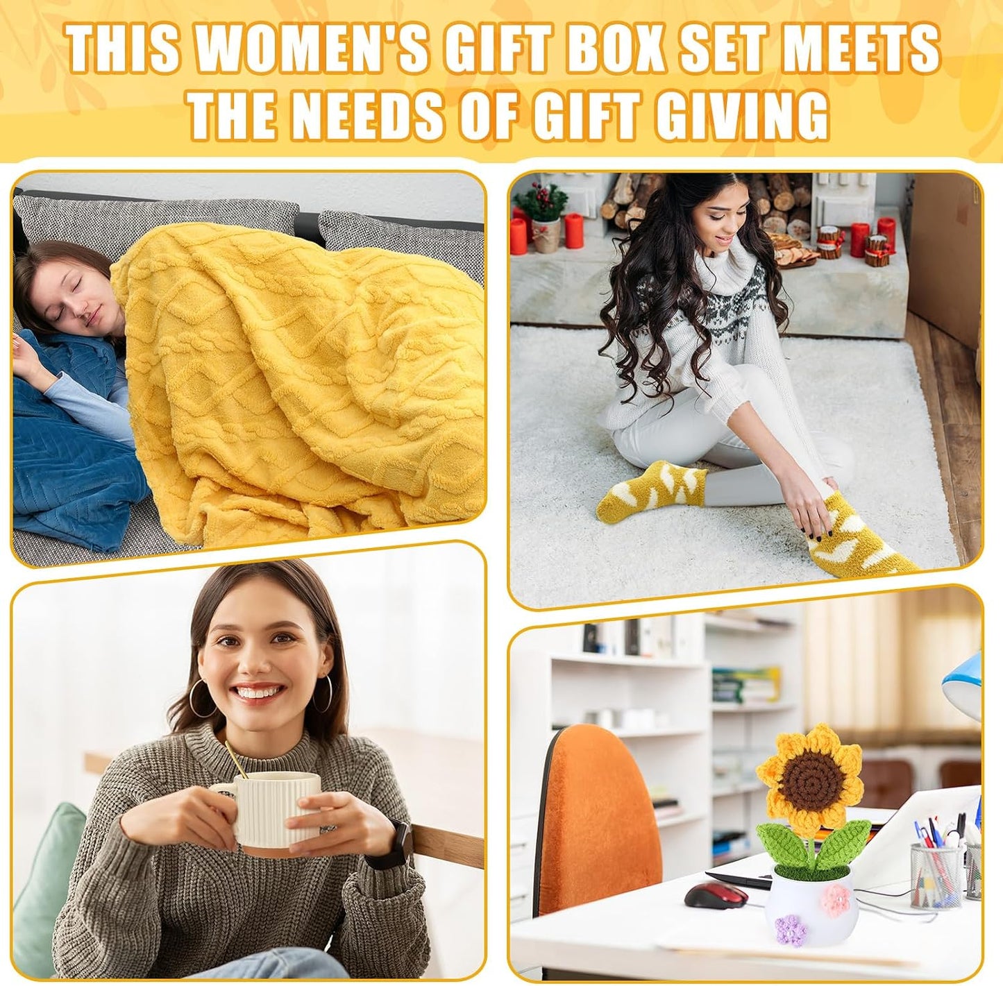 7 Pcs Graduation Gift Set for Women, Thank You Teacher Gift Set, Self Care Mother's Day Package with Blanket Socks
