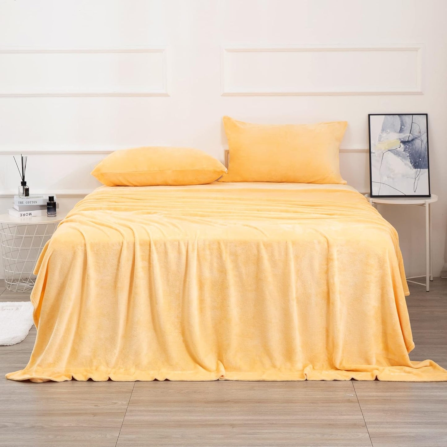 Velvet Plush Sheets Set Full Size, Micro Fleece Extra Soft Cozy Sheet and Pillowcase Set,Ultra Plush and Warmth Deluxe Bed Sheets with Deep Pockets (Full Yellow 4 Piece)
