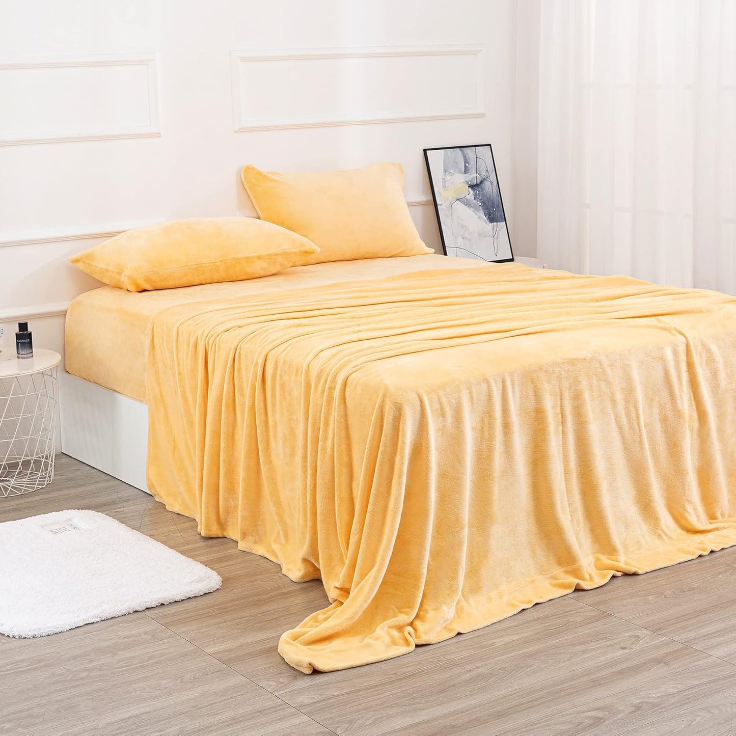 Velvet Plush Sheets Set Full Size, Micro Fleece Extra Soft Cozy Sheet and Pillowcase Set,Ultra Plush and Warmth Deluxe Bed Sheets with Deep Pockets (Full Yellow 4 Piece)