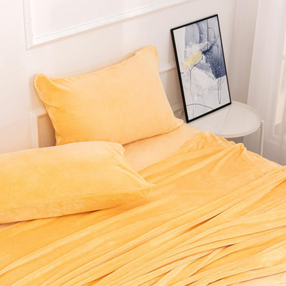 Velvet Plush Sheets Set Full Size, Micro Fleece Extra Soft Cozy Sheet and Pillowcase Set,Ultra Plush and Warmth Deluxe Bed Sheets with Deep Pockets (Full Yellow 4 Piece)